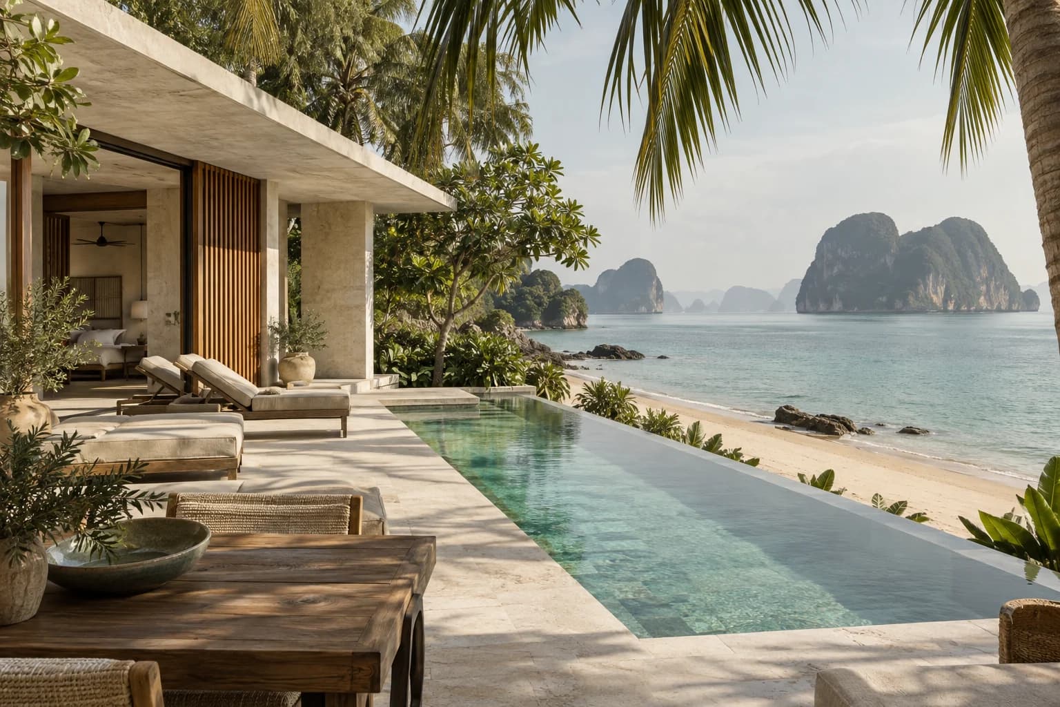 A private infinity pool meets the quiet coastline